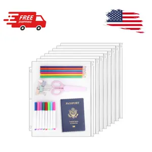 8 Pack Clear Letter Size Binder Pockets 3 Ring Binder Zipper Pouch Document Organizer