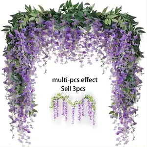 3-Piece Wisteria Garland Set, Blooming Flowers Design, Durable Plastic Hanging Vine Decorations for Indoor Outdoor Weddings Birthdays Christmas, Outdoor Decorative Arch, Party Decoration