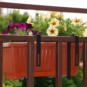 4Pcs Adjustable Planter Box Brackets Flower Box Holders Window Boxes Planters Hooks No Drill Railing Planter Mounts for Windowsills Garden Fences Balcony