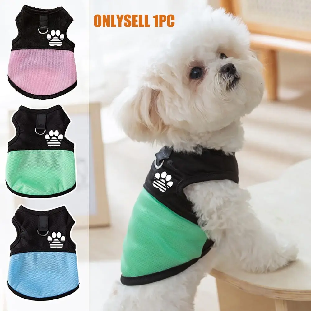 Summer Pet Vest with Pull Ring Design, Colorblock Dog Paw Print, Cool Clothes for Cats and Dogs, 1pcs Pet Apparel, Puppy Clothes, Dachshund Clothes