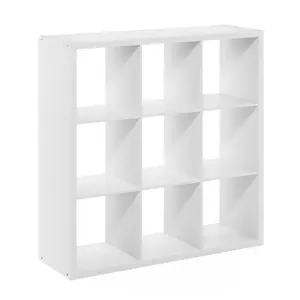 CUBICLE Bookcase, 9-Cube Bookshelf, Extra Thick Frame Reversible Bookcase with Open Back, 14.6 x 44 x 44, for Living Room Bedroom Home Office, White
