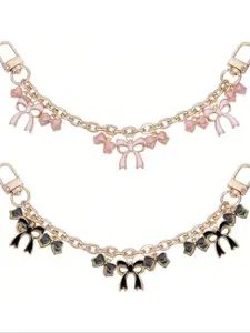 1/2Pcs Black Pink Bow Purse Chain Charm Bow Bag Charm Chain Bow Chain Strap Replacement Alloy Bag Extender Chain With Enamel Pink Bowknot Charms Handle Extender Decorative Bag Chains For Wallets Handbags Fashion Chain Strap