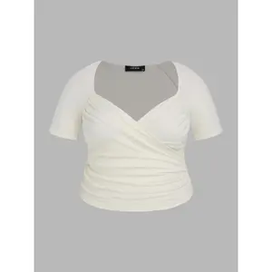 Cider [10 colors, size 0-26] Jersey Sweetheart V Neck Short Sleeve Crop Top Curve & Plus