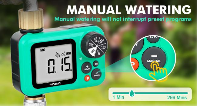 RESTMO Sprinkler Timer with Brass Inlet & Outlet, 3 Separate Programs Hose Timer, Programmable Water Timer for Garden Hose, Manual | Rain Delay | Automatic Watering System for Drip Irrigation and Lawn