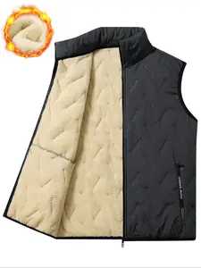 Men's Fall Winter Ultrasound Vest, Plain Fleece Lined Warm Casual Stand Collar Top, Comfortable for Daily Outings & Outdoor Activities