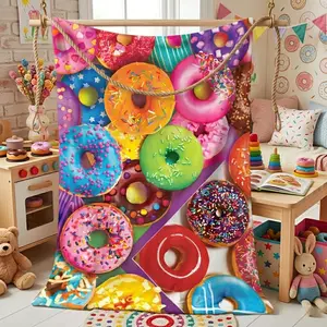 Delicious Donut Blanket Birthday Gift, Soft Comfortable Bed Cover, Multi-Color Donut Design, Ideal for Bed, Sofa, Travel, Picnic