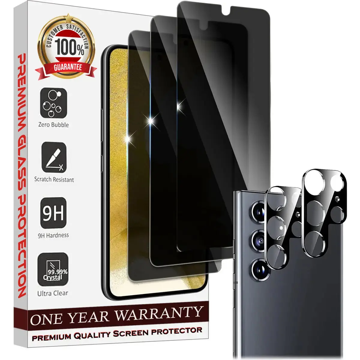 Entronix Case Privacy Screen Protector for Galaxy S24 Ultra with Camera Lens [3+2], Anti-Spy Tempered Film Protection Durable