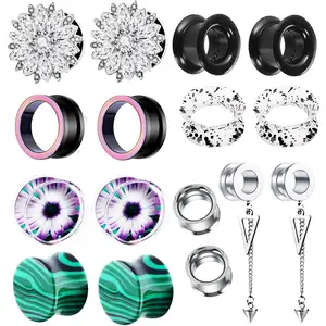 8 Pairs Stainless Steel Ear Tunnels and Plugs  Gauges For Ear Women Dangle Gauge Earrings  Stretchers kit 2G-00G-5/8''