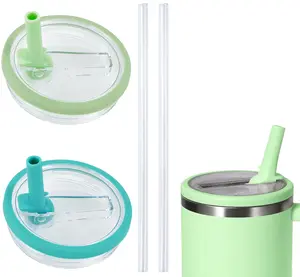 2 PCS 40 oz Replaceable Tumbler Flip Straw Lid Fit for Stanley Quencher, Reusable Tumbler Cover Fit for HydroJug Traveler, Spill-Proof Splash Resistant Tumbler Lids Teal+Light Green