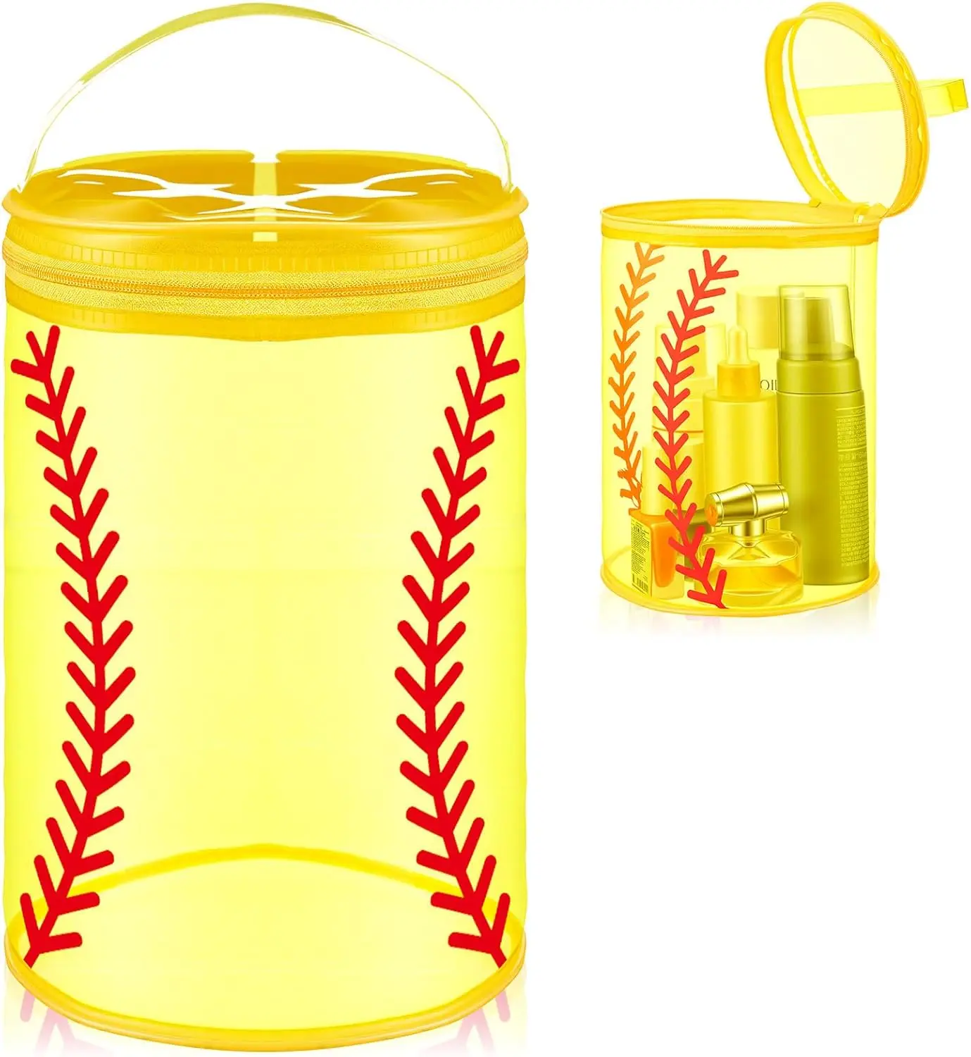 Clear Softball Gift Bags with Handle Zipper, 6 x 9'' Waterproof Cylinder Portable PVC Plastic Bags Reusable Trip Makeup Tote Bag for Softball Stuff Accessories Sport Party Birthday Team Gifts
