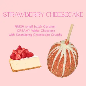 Copperpot Gourmet Caramel Apple Strawberry Cheesecake Large Crisp Granny Smith Apple Handcrafted with Unique Copper Kettle Caramel & Creamy White Chocolate