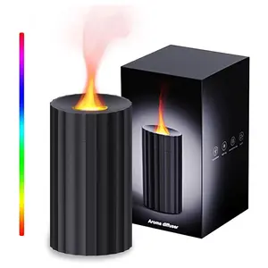 Car Humidifier, Aromatherapy Humidifier, Car Diffuser with Flame Effect, Essential Oil Diffuser with 7-Color Night Light, Aroma Oil Diffuser for Car, Home, Office, Auto Shut-Off When Waterless