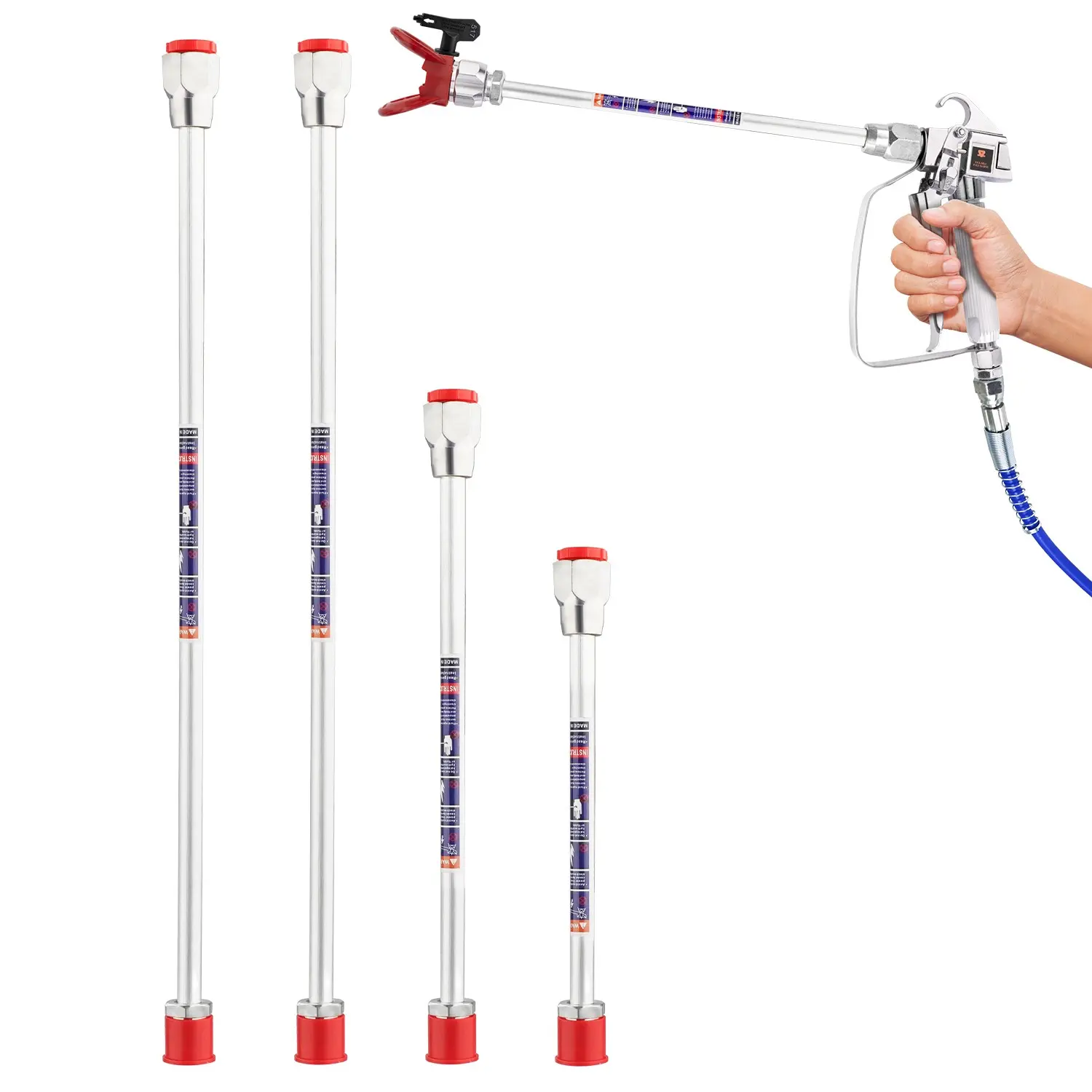 Airless Paint Sprayer Spray Gun Tip Extension Pole Rod 4 Pack Airless Sprayer Gun Spray Painting Wand 7.8inch 11.8inch 19.7inch 19.7inch Airless Paint Sprayer Extensions Paint Spraying Tool
