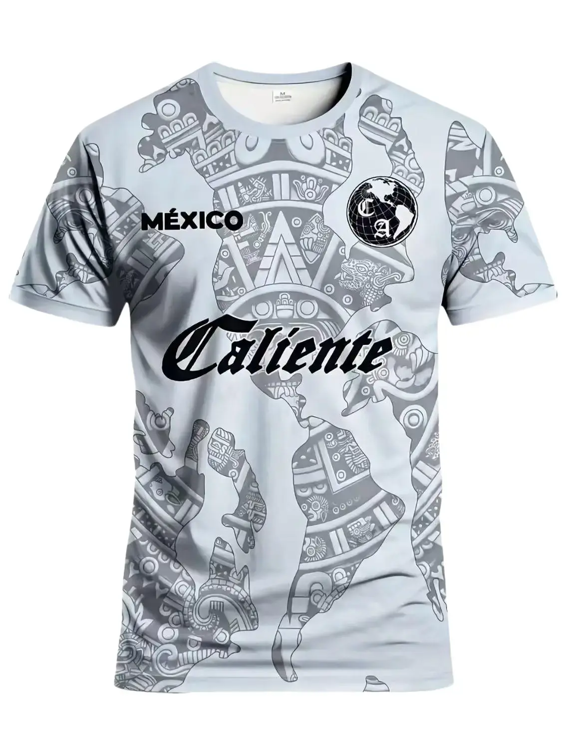 Men’s Football Crew Neck Sweatshirt - Football Fashion, Aztec Pattern, Breathable Pinhole Polyester, North American Style, America's Cup Men's Sweatshirt, Leisure Male Top for Training, Mexican Games, Short Sleeves, Aztec Print