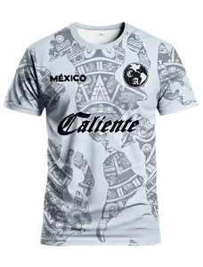 America's Cup Men's Football Sweatshirt & Mexican Crew Neck Comfortable Sweatshirt & with Aztec pattern, North American style print & suitable for Mexican games, breathable pinhole polyester fabric football training, daily fitness and leisure gifts