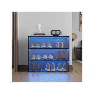 Special sale  Black Glass Door Box Shoe Storage Cabinet With RGB Led Light