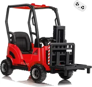 GAOMON 12V Kids Ride on Forklift Car with Tent, Toddles Electric Construction Car with Remote Control, Liftable Fork and Pallet, 2 Speeds, Music, USB and Low-Power Alarm, Red