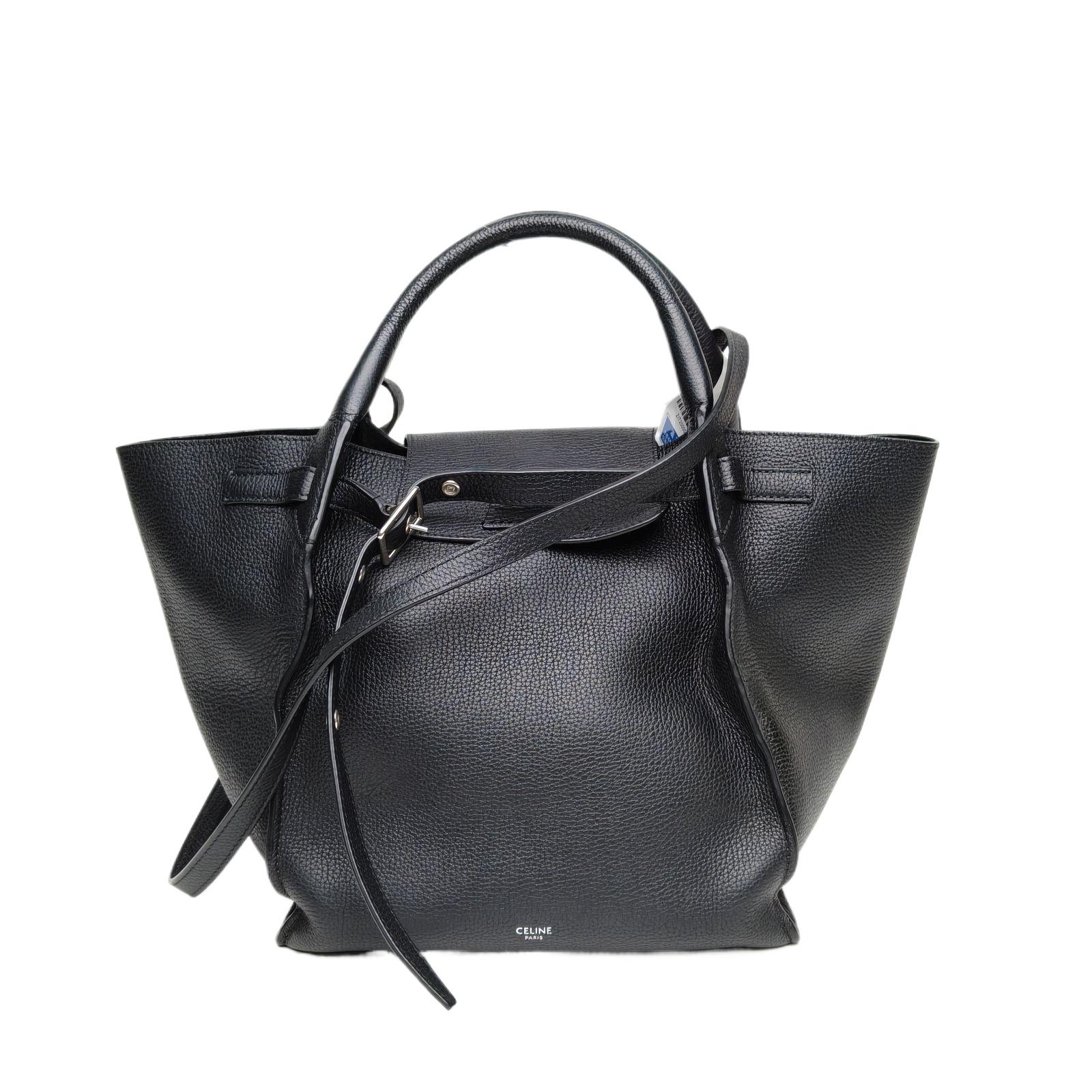 Pre-owned Celine leather Tote Bags 【DIZ】Big Bag Bucket Water Bucket Bag Small Size Black C Silver Clasp