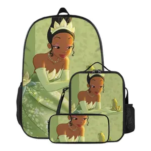 Large capacity Princess and the frog backpacks Princess tiana women travel backpack 3 Piece Set Princess and the frog decorations printed pattern laptop bag casual fashion backpack for men work bag