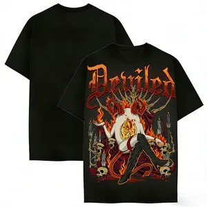 Men's "Deviled" Occult Devil Graphic T-shirt, Vintage Gothic Fashion Style Oversized Streetwear Tee, Deviled Eggs - Comfort Colors Graphic Tee Menswear, Edgy Gothic Demon T-shirt, Hellfire & Skull Dark Aesthetic Cotton Tee for Men