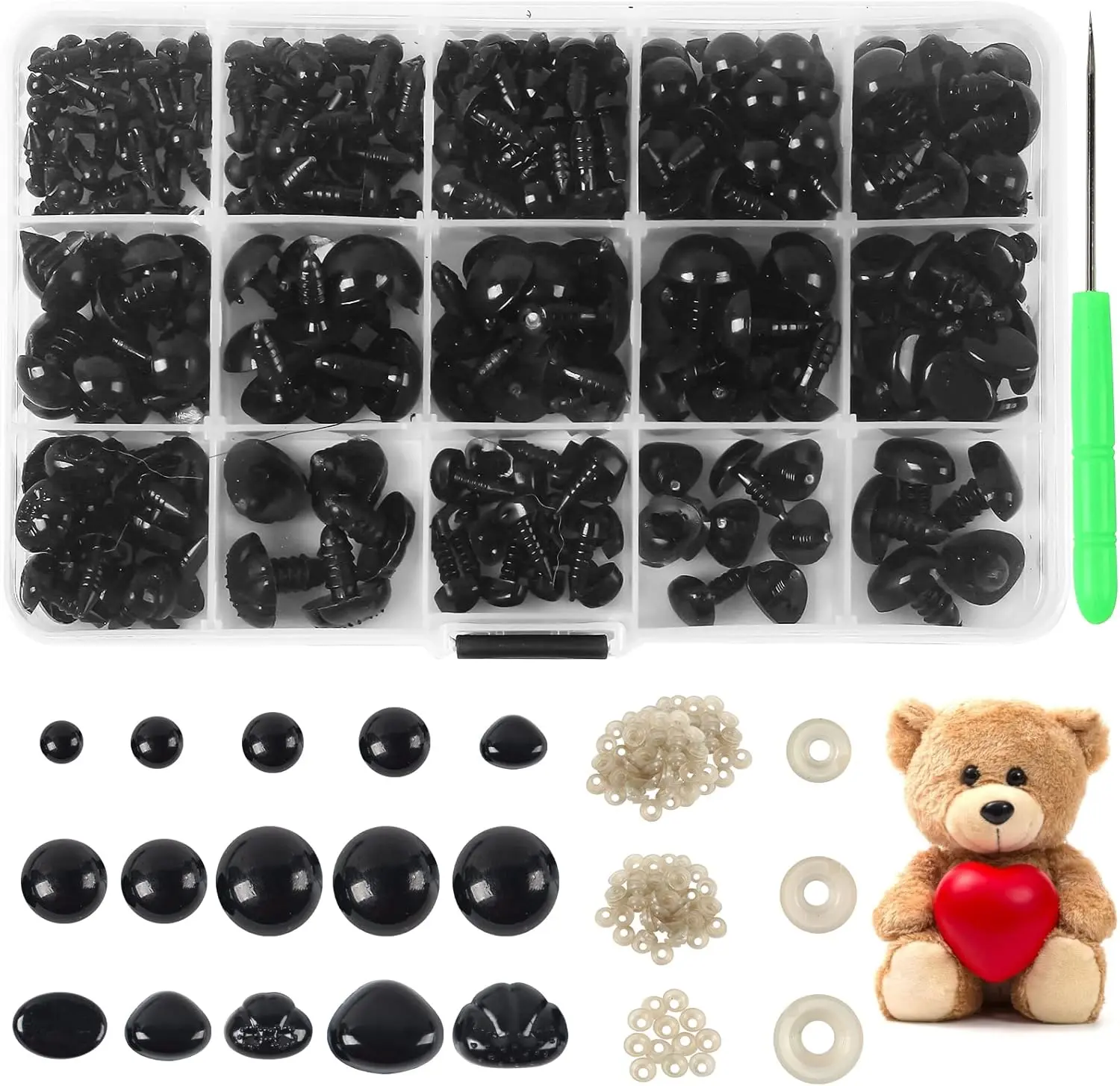 566PCS Safety Eyes for Amigurumi, Various Sizes Crocheting Safety Eyes and Noses with Washers, for Teddy Bear, Stuffed Doll, Crochet Toy and Plush Animal