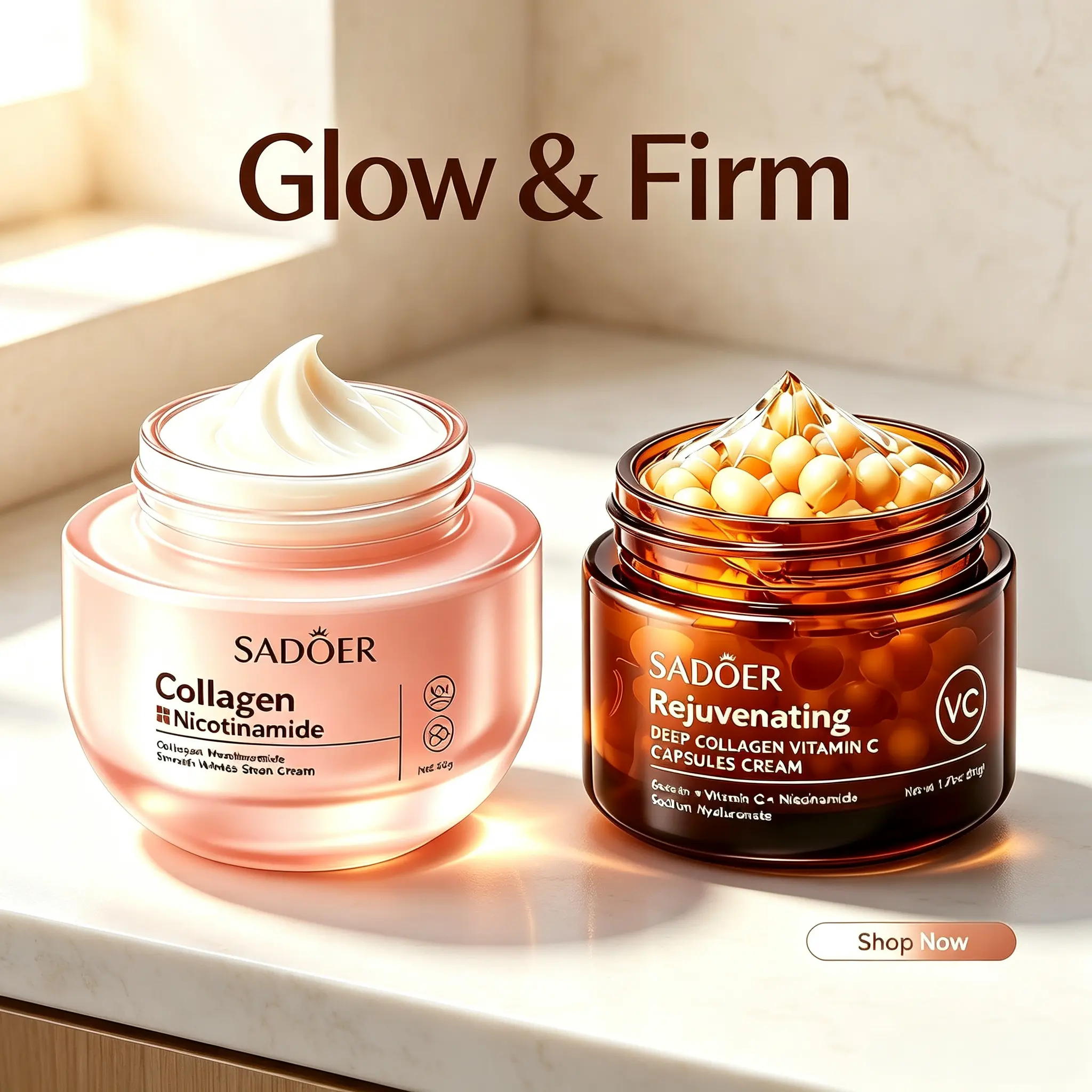 Collagen Nicotinamide & Vitamin C Capsule Cream Combo Set,Deep Moisturizing & Smoothing Skin Care Duo, Nourishing & Softening Daily Face Care Kit for All Skin Types, Gentle Hydrating Formula Moisturize Moisture