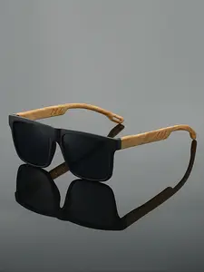 Men's Full Frame Square Retro Style Fashion Glasses, Simple Design Imitation Texture Temples, Coated Lenses Decorative Eyewear, Trendy Styling Sunglasses