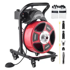 fathersdaygift VEVOR Drain Cleaner Machine 50 FTx 1/2 Inch, Manual Feed Sewer Snake Auger on Wheels - with 4 Cutters Air-activated Foot Switch for 2 to 6 Pipes