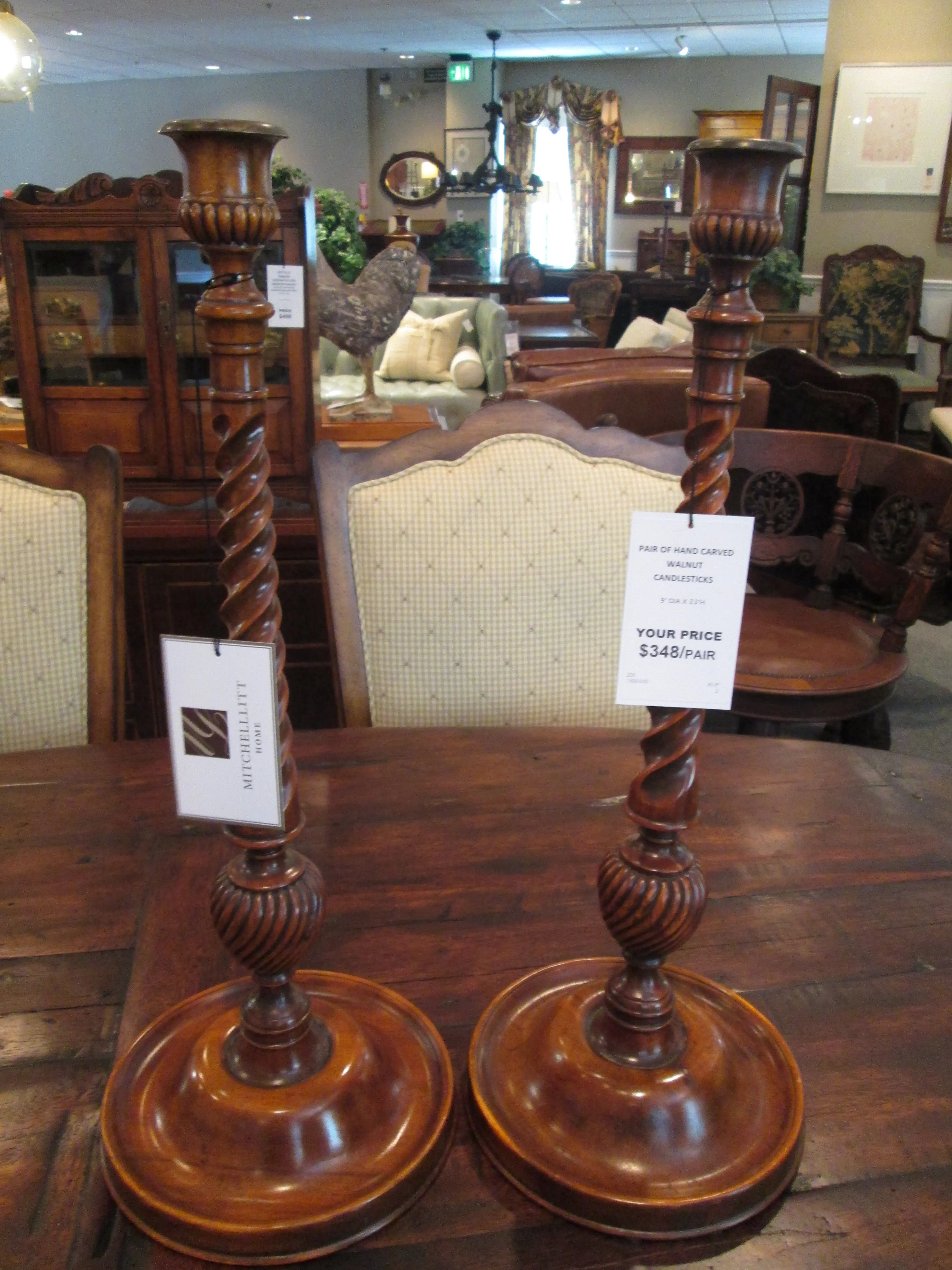 Pair Of Hand Carved Walnut Candlesticks