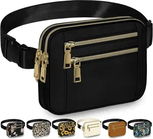 Women's Fashion Waist Packs Bag with Adjustable Strap and 4 Zipper Pockets - Waterproof Crossbody Belt Bag for Workout Running Travelling (Black)