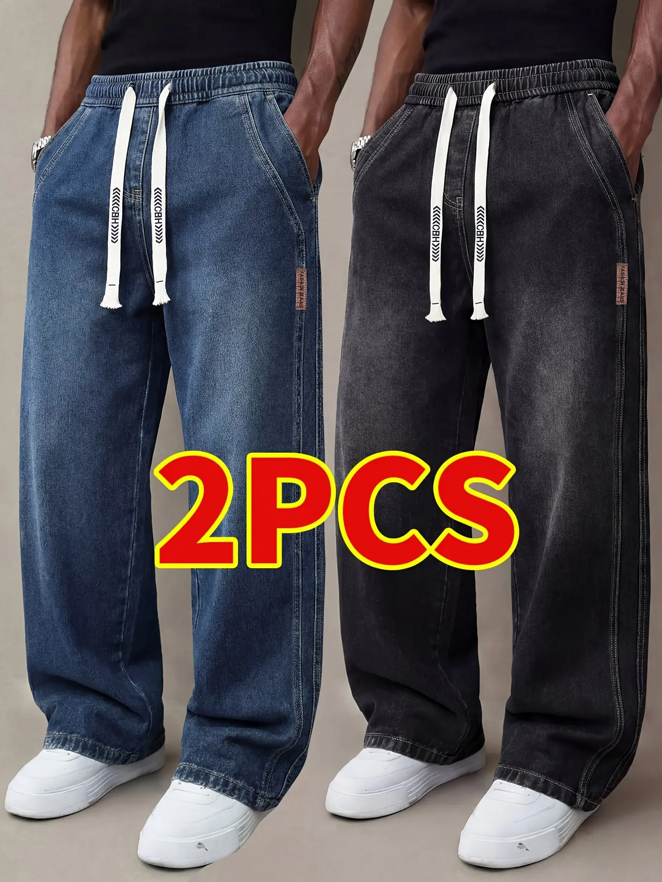 2-Pack Men’s Summer Lightweight Jeans American Fashion Brand Loose Straight Casual Pants