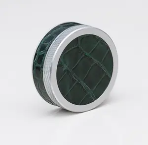Silver on Green Embossed Croc Ruk Can | EDC Storage Can | Airtight Seal for Freshness | 100% Genuine Leather Top & Band