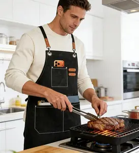 Unisex chef apron for men and women, work apron with extra-large pockets, 16 oz cotton canvas, back-tie design, durable work apron