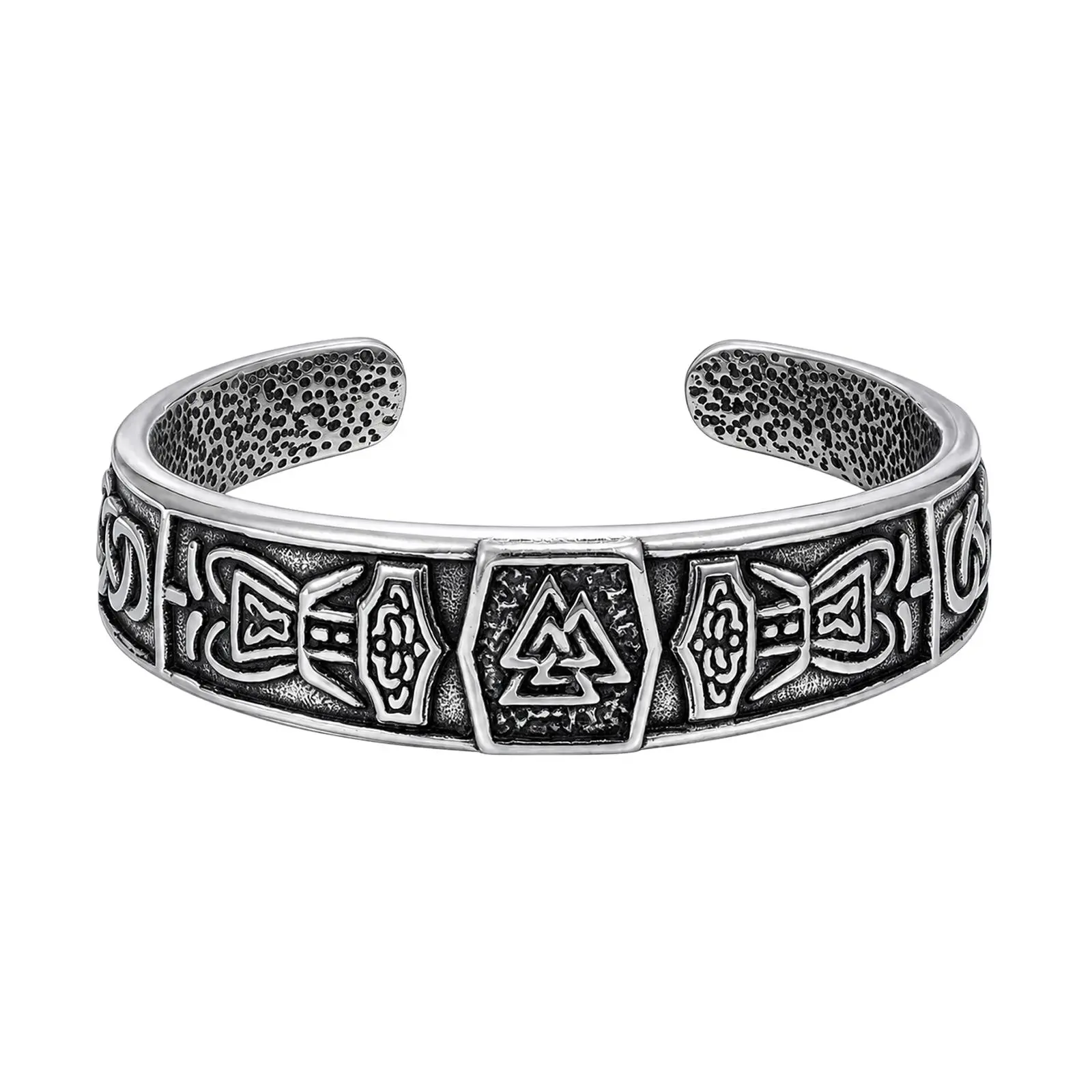 OIDEA Viking Rune Cuff Bracelet for Men, Stainless Steel Norse Thor's Hammer Valknut Bangle with Vintage Antiqued Finish