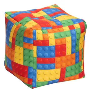 Gouchee Home Cube Bricks Ottoman - Vibrant Multicolor Design - 100% Canadian Polystyrene Beads - Comfortable Seat Footrest Side Table
