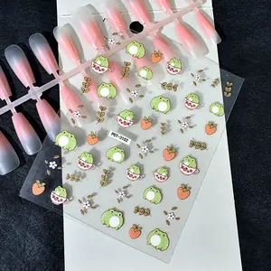 2pcs Embossed Cartoon Tea Cup Frog Heart Leaf Nail Art Stickers, Strawberry Small Flower, DIY Manicure Salon, Women's Nail Art Supplies, Decoration
