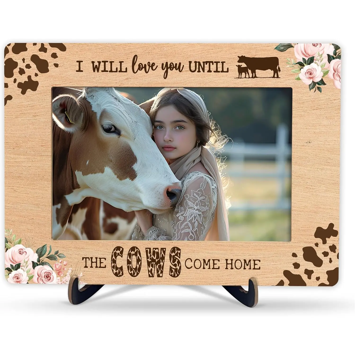 Couple Picture Frame, I Will Love You Until The Cows Come Home Picture Frame, Couples Gifts For Girlfriend Boyfriend, Wedding Gifts For Husband Wife, Love Quotes Wooden Photo Frame With Stand