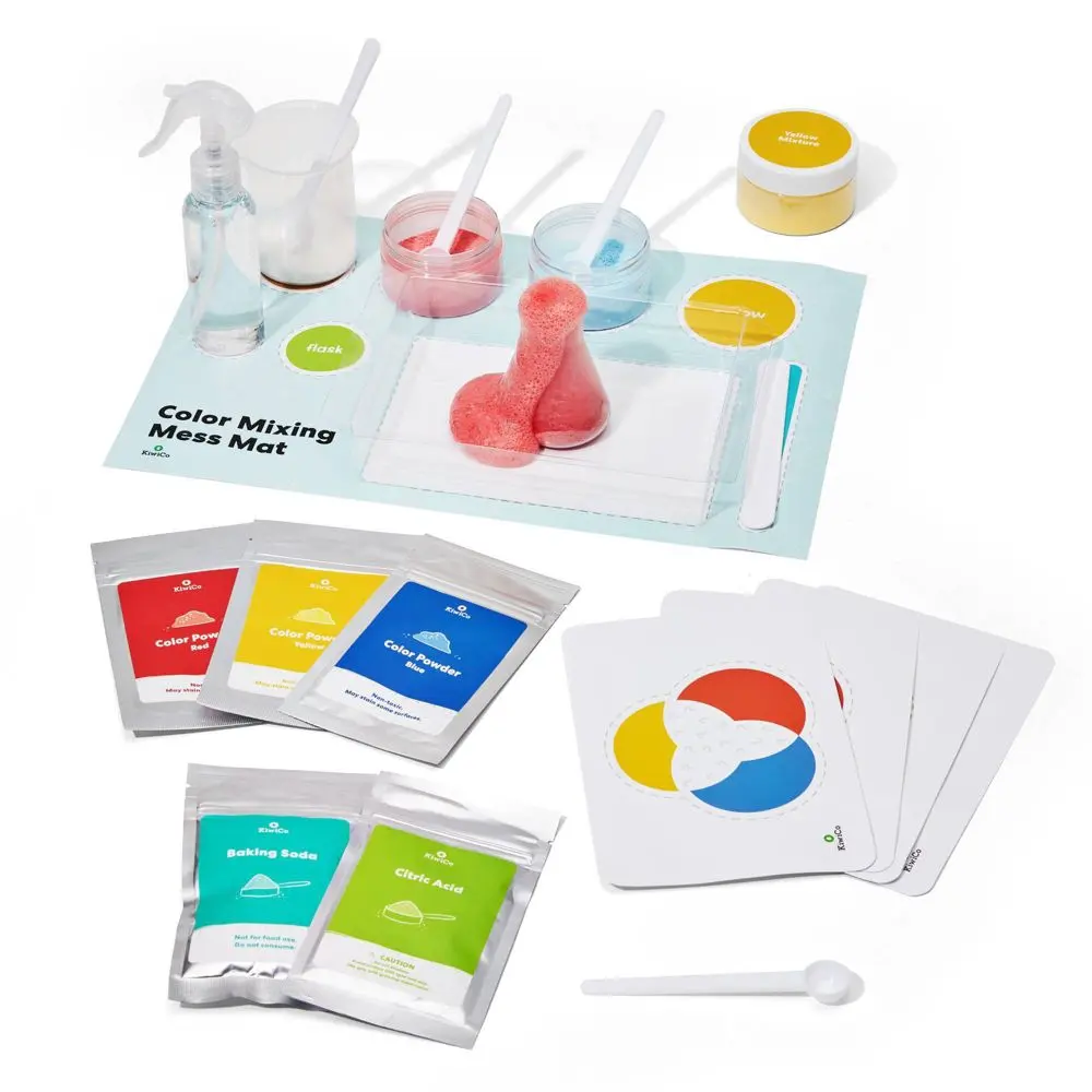 KiwiCo Colorful Chemistry Kit for Kids - Fizzy Reactions & Color-Mixing Art - Includes Activity Guide, Measuring Spoon, and Materials - Safe for Ages 3+