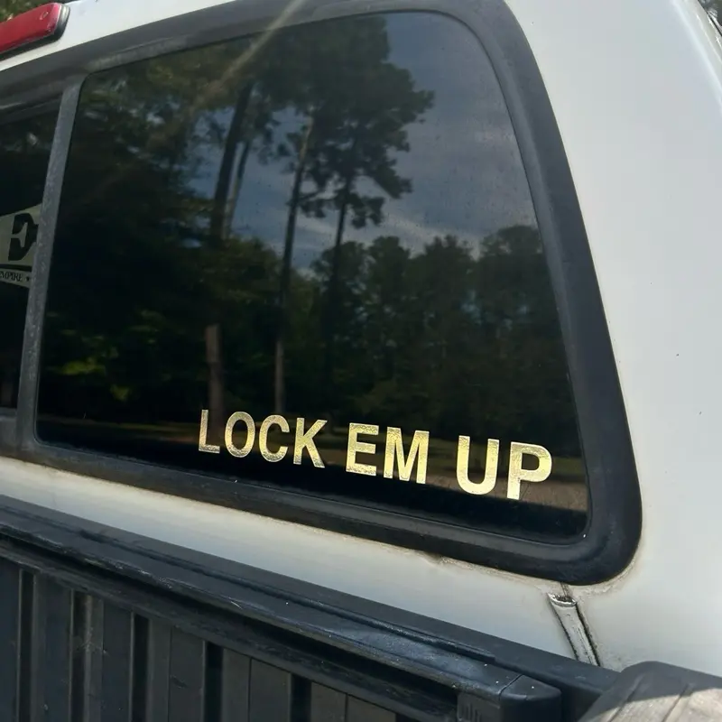 LOCK EM UP Decal - Simple Text Sticker as Seen on the Vehicle Window