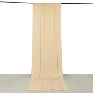 Beige 4-Way Stretch Spandex Backdrop Drape Curtain, Wrinkle Free Event Divider Panel with Rod Pockets - 5ftx14ft