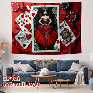 1pc Queen of Hearts Party Banner - Intricate Motif with Red Dress & Crown Design, Black Background with Hearts & Spades, Perfect for Indoor/Outdoor Events, Birthdays, Weddings, and Photo Booths, Made of Durable Polyester, Wedding Decor | Ornate Card