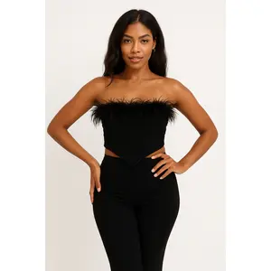 A Little Fancy Fur Trim Satin Crop Top