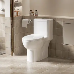Aobtkel®1.1/1.6 GPF Tornado Flush One-Piece Toilet with Comfort Chair Seat ADA Height 17",Powerful & Quiet Dual Flush Modern Toilet,Siphonic S-trap 12",Rimless Bowl with Soft Closing Seat,Gloss White#Summervibes