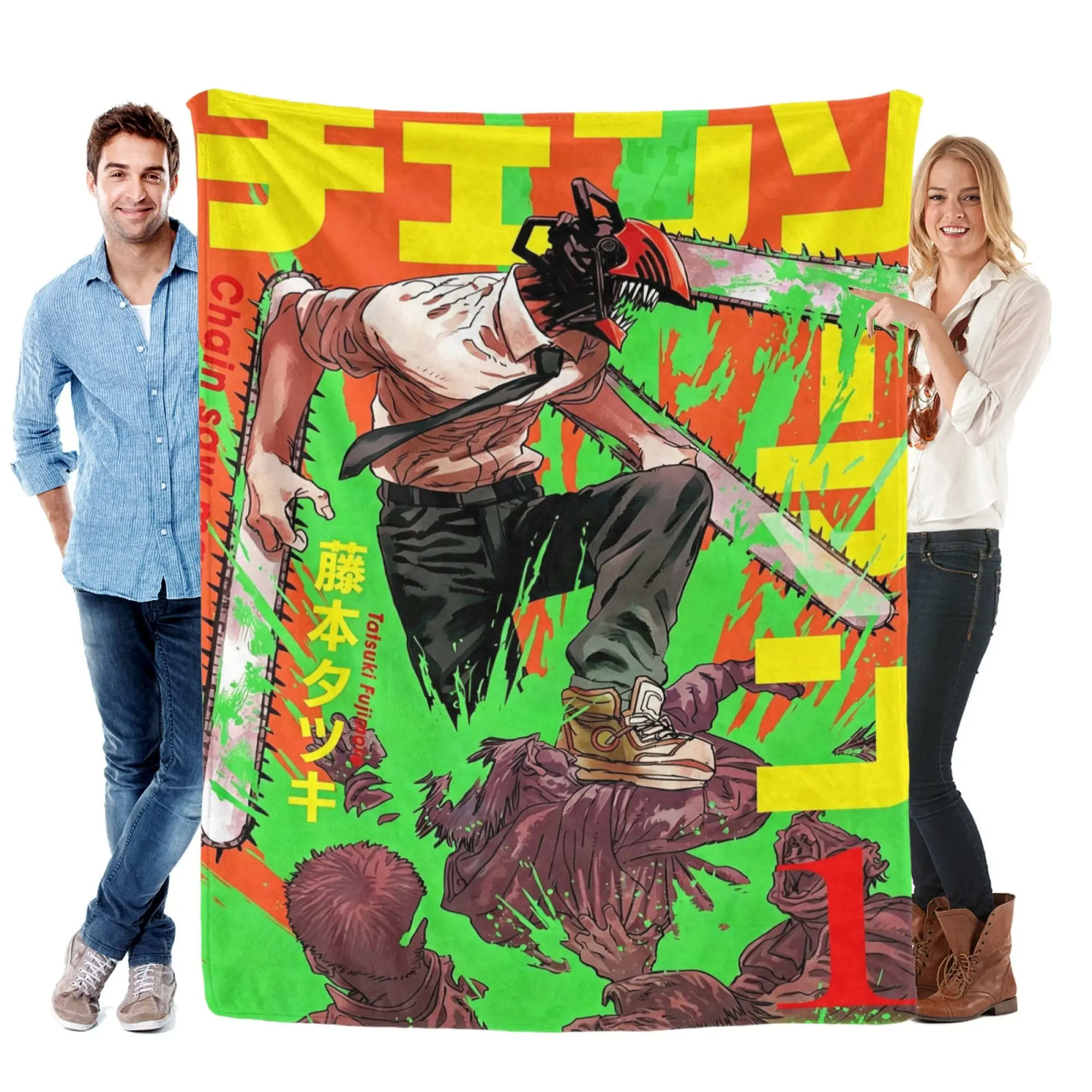 Chainsaw Man Denji Japanese Manga Cover Flannel Throw Blanket, Lightweight Ultra Soft Fuzzy Plush Blanket for Couch Bed Sofa, All Season Cozy, Cool Gift for Anime Manga Otaku Fans Teens, Vibrant Retro Comic Style Dorm Bedroom Living Room Home Decor