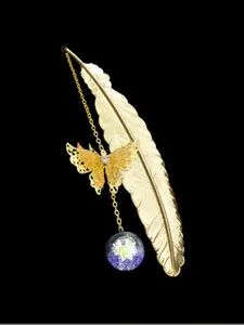 Feather Bookmark with Butterfly Pendant - Unique vintage style, perfect for readers, teachers and book lovers Valentine's Day, Mother's Day, Thanksgiving, Christmas for teachers, women, readers