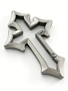 Cross Keychain Silver Color Antique Silver Irregular Spring Buckle Bag Pendant Fashion Accessory Street Style Gothic Cross Keychain