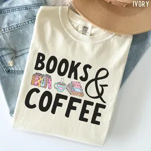 Comfort Colors 'Books & Coffee' Shirt: Book Lover Tee