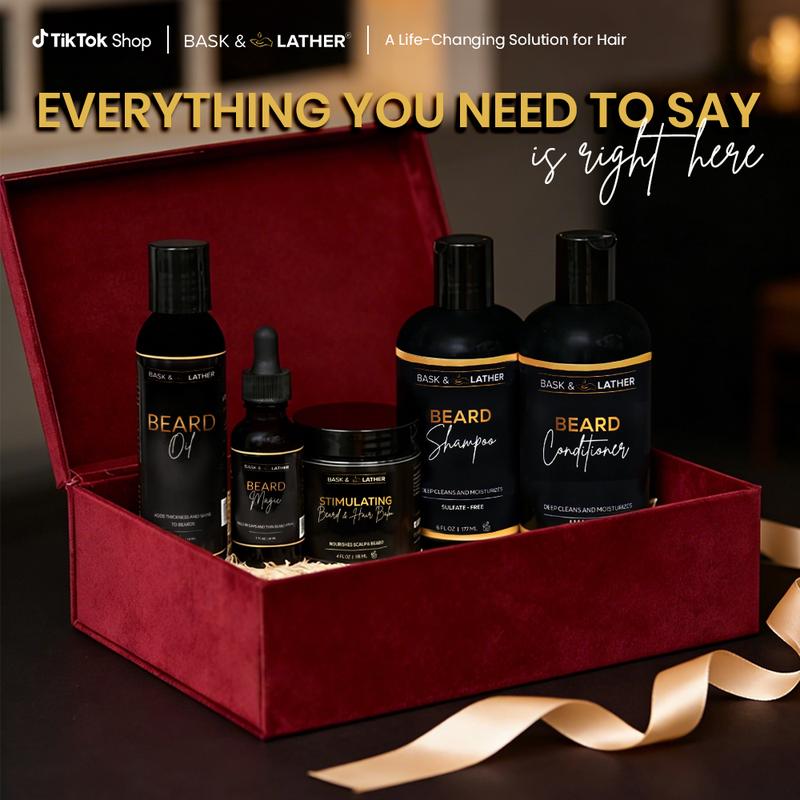 Men’s Healthy Hair and Beard Starter Kit Nourishing Shampoo, Conditioner, and Gentle Shea Butter Blend Balm Hydrating Set. Valentine's Day | Gift | Men's self-care