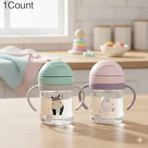 300ml Leakproof Sippy Cup with Straw & Strap, Silicone Toddler Training Water Bottle, Portable Kids Sports Bottle for Outdoor, School, Preschool, Infant Travel Hydration, BPA-Free Spill Proof Cup