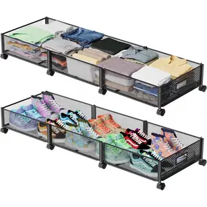 Bed with Wheels 47.2"(L)/57.6L Large Rolling Bed, Underbed Containers on Wheels, Tool-Free Assembly Foldable Underbed Drawers for Shoes Clothes Toys